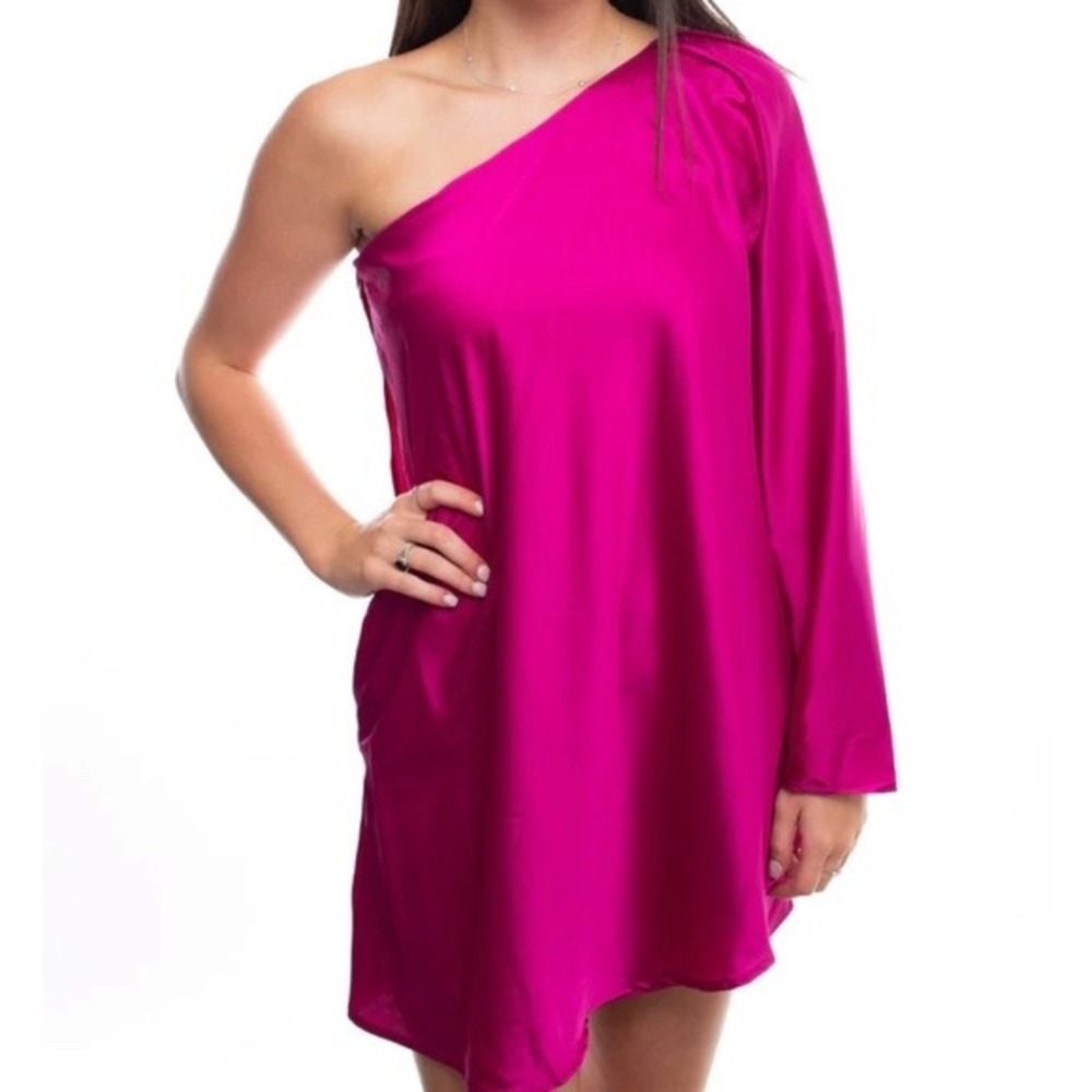 TCEC One Shoulder Dress Party‎ Cocktail Asymmetric Hot Pink Fuchsia Size L
